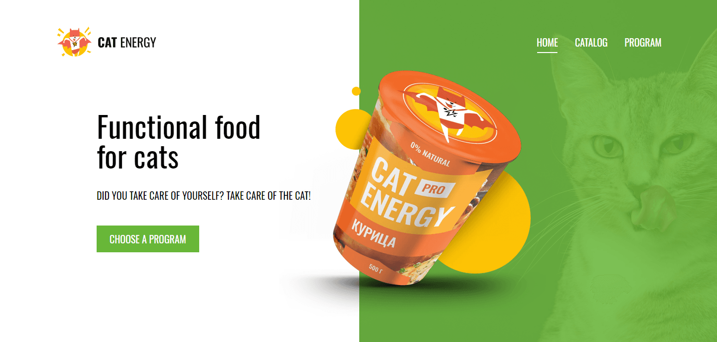 Cat Energy landing page — hero section