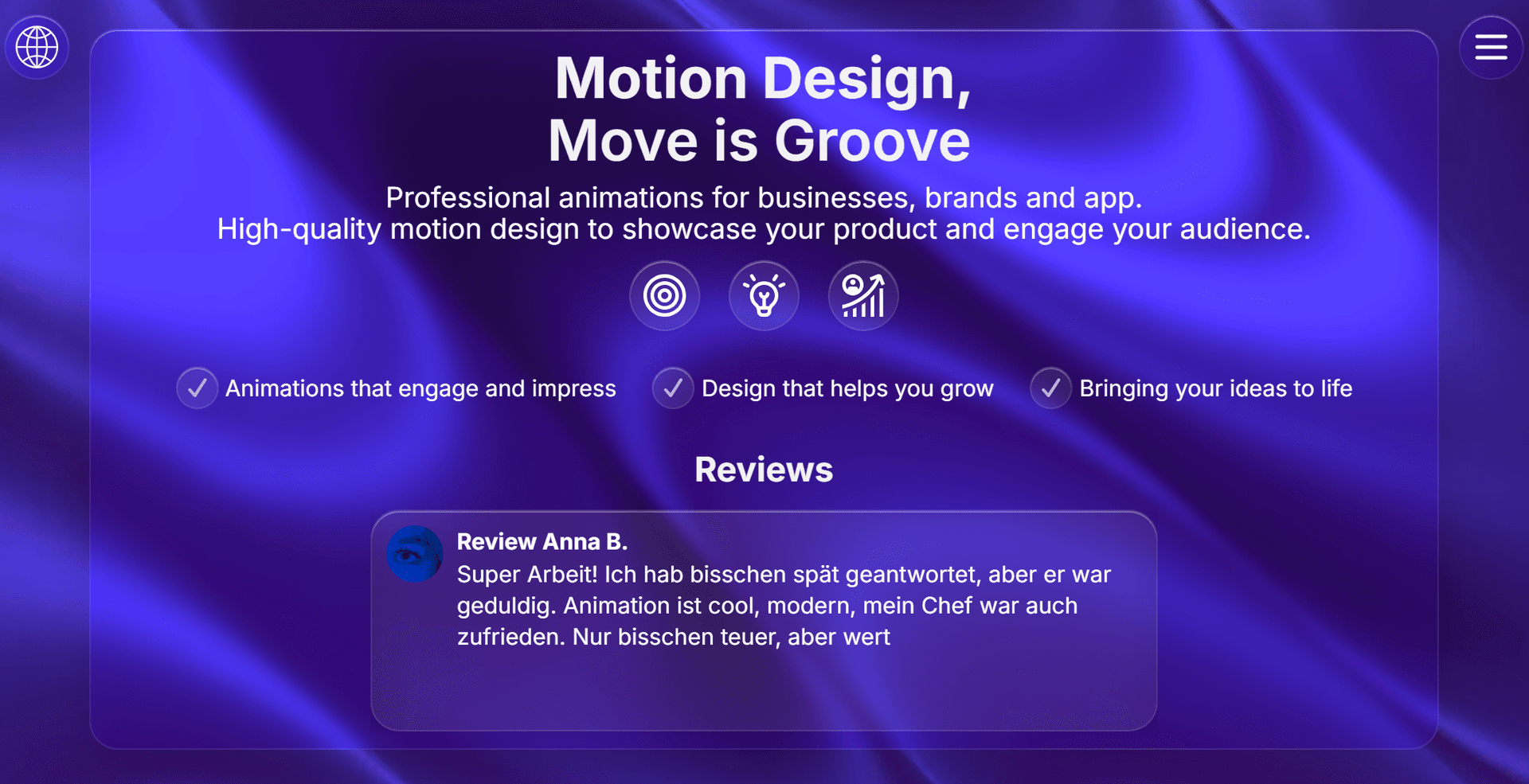 Motion Designer portfolio — homepage screenshot